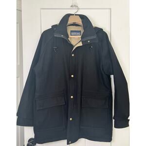 Lands' End Womens Wool Coat Navy Size LRG Removable Hood‎ VNTG